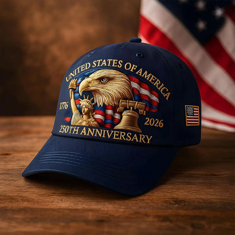 United States 250th Anniversary Baseball Cap - Eagle & Liberty Design, Handmade Embroidery Hat for Men Women, Adjustable
