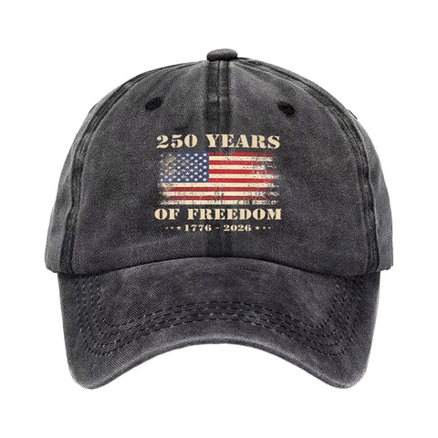 Patriotic 250 Years Baseball Cap Vintage Flag Print Dad Hat Freedom Graphic Adjustable Distressed Headwear Commemorative Cap
